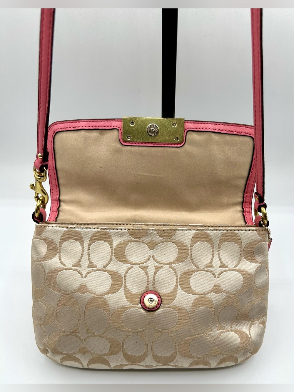 COACH Kristin Signature East/West Crossbody Bag- Khaki Canvas with Leather Trim. - Picture 5 of 16